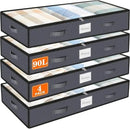 SpaceWhisper 90L Under Bed Storage Containers, 4-Pack Storage Bins with Clear Top, Foldable Closet Organizers and Storage with Label Holder for Clothing, Blankets, Comforter & Pillows (Grey) by CozyNest Decor