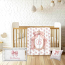 Personalized Baby Girl Crib Bedding Set – Custom Name Bow Pink 3-Piece Nursery Set with Soft Flannel Blanket, Fitted Sheet & Pillowcase – Infant & Toddler Bedding Gift by TinyTreasures Baby Boutique
