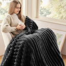 NEWCOSPLAY Super Soft Throw Blanket Grey Premium Silky Flannel Fleece 3D Ribbed Jacquard Lightweight Bed Blanket All Season Use (Grey Ribbed, Throw(50"x60")) by CozyNest Decor