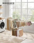 SONGMICS Clothes Drying Rack, with Sock Clips, Metal Laundry Rack, Foldable, Space-Saving, Free-Standing Airer, with 2 Height-Adjustable Gullwings, Indoor Outdoor Use, White and Green ULLR052C01 by TinyTreasures Baby Boutique