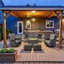 8 Piece Outdoor Patio Furniture Set - 41" CSA Propane Fire Pit Table Patio Conversation Set with Swivel Rocker Outdoor Chairs, Wicker loveseat and Ottoman for Outside Casual Gathering by GreenHaven Gardens