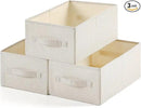 Linen Folding Storage Bins, 3 Pack Large Storage Baskets, Washable, Clothing Storage Bins with Handle, Closet Organizer for Storage Sweater,Sheets (Beige, 16"x9½"x6¾") by CozyNest Decor