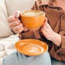 Mora Ceramic Latte Art Mug With Saucer - 10.5 oz, Round Bottom For Perfect Pours - Cafe Cups for Cappuccino, Espresso, Coffee, Tea etc - Porcelain Set for Baristas, Great Gift - Pumpkin Orange by CozyNest Decor