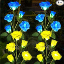 Solar Garden Lights - Realistic 20 Rose Waterproof Solar Flowers for Outside Patio Yard Pathway & Christmas Decorations, Blue & Yellow by GreenHaven Gardens