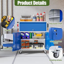 Metal Storage Cabinet on Wheels with 1 Drawer, Rolling Steel Garage Tools Cabinet with Side Pegboard &4 Hooks & 1 Adjustable Shelf for Garage,Shop,Home, Blue/Gray, Assembly Required by GreenHaven Gardens