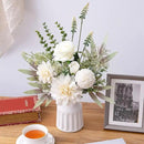 Fake Flowers in Vase, Artificial Flowers with Vase, 15.7'' Floral Arrangements for Dining Table Centerpiece Decor, Silk Roses & Faux Dahlia Bouquet for Farmfouse Kitchen Coffee Table Decor (White) by CozyNest Decor