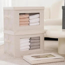 Citylife 3 Pack Storage Bins with Lids, Fabric Foldable Storage Bins with Soft Cord Handles, Canvas Storage Bin with Lid for Organizing Clothes, Blankets and Books, Beige by CozyNest Decor