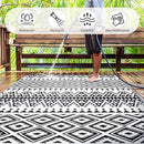 Waterproof Outdoor Rug 6x9ft, Bohemia Reversible Plastic Straw Mat for Patio RV Deck Porch Backyard Balcony Camping Picnic Beach Indoor Outdoor Carpet, Black&White by CozyNest Decor