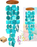 Bellaa 20744 Wind Chimes Outdoor, Garden Decorations, Musical, Indoor/Outside Windchimes, Beach, Ocean Breeze, Gifts for Mom, Gift for All Occasions, Capiz Sea Glass Shells Wood Turquoise Blue by CozyNest Decor