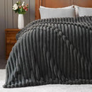 NEWCOSPLAY Faux Fur Throw Blanket Grey 3D Ribbed Plush Thick Warm Blanket for Couch Sofa Bed 850GSM (Grey Ribbed, Throw(50"x60")) by CozyNest Decor