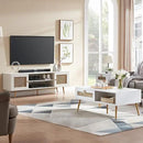 JYED Mid Century Modern TV Stand with Metal Mesh Doors and Open Shelf for 65" TVs,Antique White Media Console Wood Entertainment Center with Cable Holes for Living Room.59.06"x15.55"x20.87" by CozyNest Decor