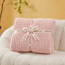 Snuggle Sac Pink Waffle Throw Blanket for Couch Bed Sofa 60x80 inches, Reversible Pink Blanket Microfiber Fluffy Fuzzy Cozy Knit Twin Blanket for Women Mothers Birthday Gifts by CozyNest Decor
