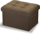 LINMAGCO Ottoman Storage Ottoman with Storage Small Foot Rest Stool Under Desk Stool Short Folding Footrest Linen Cloth Brown 16X12X12IN by CozyNest Decor