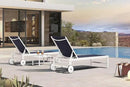 PURPLE LEAF Outdoor Chaise Lounge Staight Legs Adjustable Sunbathing Recliner with Side Table Navy Blue 2 Sets by GreenHaven Gardens