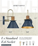 Modern Wall Sconces, HWH Industrial Sconce Wall Lighting Indoor Wall Lamp, Gooseneck 1-Light Barn Vanity Light for Kitchen Bedroom, Hammered Metal Shade, Navy Blue Finish, 5HZG74B-L BL+BG by CozyNest Decor