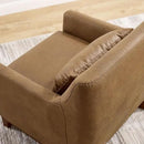 Extra Deep Accent Chair, Comfy Fabric Armchair with Wood Base, Upholstered Single Sofa Chair for Living Room & Bedroom, Faux Leather Brown by CozyNest Decor