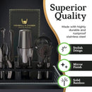 Highball & Chaser 13-Piece Gunmetal Black Stainless Steel Boston Cocktail Shaker Bar Tool Set with Mixology Bartender Kit Accessories by CozyNest Decor
