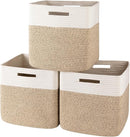 OIAHOMY 13 Kallax Inch Cube Storage Bins, 3-Pack Cotton Rope Woven Baskets for Organizing, Kallax Insert Storage Baskets for Shelves, Baby Nursery, Closet Organizer, 13*13*12.6IN, Brown & White by TinyTreasures Baby Boutique