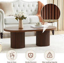 Oval Fluted Coffee Table, Farmhouse Wood Coffee Table Mid Century Modern Center Table Boho Living Room Tables for Living Room Office (Walnut, 19.69" D x 39.38" W x 13.78" H) by CozyNest Decor