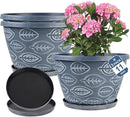 Outdoor Flower Pots for Plants Set of 3 Pack 11 Inch Planter Pot, Large Plastic Plant Pots Indoor Plants with Drainage Holes & Trays, Modern Decorative Garden Containers Sets for House(Blue) by CozyNest Decor