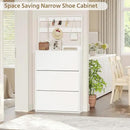 Shoe Cabinet Set of 2 with 3 Flip Drawers, Narrow Shoe Cabinet with 9 Hooks Coat Rack, Freestanding Shoes Storage Cabinets with Adjustable Shelves for Entryway, Hallway, Living Room, White by CozyNest Decor