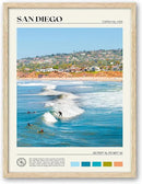 HesenDot Natural OAK Wood San Diego Surfing Framed Wall Art,12x16in Natural Seascape Canvas Wall Print,Classic Urban Landmark Wall Decor for Living Room,Bedroom,Office Gallery Gifts Set of 1 by CozyNest Decor
