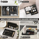 Kitchen Drawer Organizer Bins, Stackable Bamboo Drawer Organizer for Silverware, Flatware, Deep Office Desk Organizer Tray, Desktop Pen, Office Organization Black 9" x 6" x 2.5"(Set of 2) by CozyNest Decor
