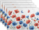 4th of July Floral Placemats Set of 4 Patriotic Summer Red Blue Flowers Linen Fabric Table Mats America Memorial Day Independence Day Place Mats for Party Kitchen Dining Decoration by CozyNest Decor