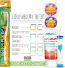 MOUTHWATCHERS Childrens Dental Care Kit: Toothbrush for Kids, 3 oz Strawberry Fluoride Free Toothpaste, Dry Erase Checkboard, Timer, Stickers, Manual Flossing Toothbrushes Gift Set, by Dr. Plotka's by CozyNest Decor