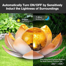 Garden Solar Lights Outdoor(2Pack) , Amber Crackle Globe Glass Lotus Decoration , Waterproof Orange Metal LED Flower Lights for Patio,Lawn,Walkway,Tabletop,Ground, Garden Gifts for Women by CozyNest Decor