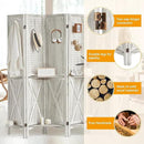 6 Panel Pegboard Display with 24 Hooks, Wooden Pegboard Room Divider Wall with Shelf, Rustic Room Dividers and Folding Privacy Screens, Bedroom, Jewelry Store, White by CozyNest Decor