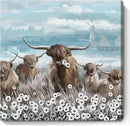 Canvas Wall Art Bathroom Coastal Boho Farmhouse Highland Cow Flower Picture Floral Artwork Rustic Country Landscape Longhorn Animal Painting for Living Room Bedroom Kitchen Décor Blue Brown Small by CozyNest Decor