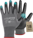 LANON 18 Pairs Safety Work Gloves, Mechanic Working Gloves for Men,Breathable PU Coated, Seamless Knit,Double Wash, Grey, X-Large by GreenHaven Gardens