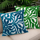 Alysheer Farmhouse Floral Leaves Embroidered Decorative Throw Pillow Cover 18x18 inches, Boho Tufted Flowers Embroidery Pattern Chic Cotton Cushion Case for Couch Bed Sofa Living Room(Teal Blue) by CozyNest Decor
