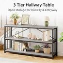 LVB Farmhouse Industrial Console Table, Wood Metal Foyer Entryway Sofa Tables with Storage, 3 Tier Long Rustic Entry Table TV Stand with Shelves for Home Living Room Hallway, Light Grey Oak, 55 Inch by CozyNest Decor
