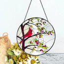 Stained Glass Window Hanging Sun Catcher 7.8”- Cardinal in Full Moon Stained Glass Suncatcher, Red Berry Tree, Nature, Indoor Decor, Wall Art, Gifts for Women by GreenHaven Gardens