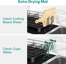 Black Stainless Steel Dish Drainers Drying Rack for Kitchen Counter with Drainboard Set, Rust Proof Metal, Space Saving, Modern Aesthetic, Compact Plates Strainers with Extra Mat by CozyNest Decor