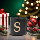 COLLECTIVE HOME - Monogram Ceramic Mugs, 15 oz Golden Initial Black Coffee Cups, Elegant Alphabet Tea Mugs, Elegant Personalized Mug with Gift Box, Unique Mug with Double Side Capital Lette (S) by CozyNest Decor