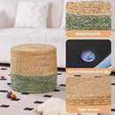 Wimarsbon 18'' Ottoman Pouf, Natural Braided Poof, Rustic Handweave Lounge Pouffe, Boho Footrest Stool for Bedroom, Accent Table for Living Room (Natural Water Hyacinth + Green Corn Husk) by CozyNest Decor
