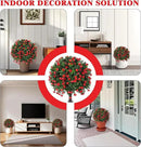Artificial Boxwood Topiary Tree with Rose, Set of 2 Artificial Shrub Bushes with Ground Spike, Fake Evergreen Tree for Porch, Artificial Plants for Outdoor Planters Indoor UV Resistant by CozyNest Decor
