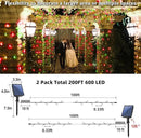 2-Pack 200FT Solar String Lights for Outside, 600 LED Extra-Bright Solar Light Outdoor with 19 Modes & Timer, Waterproof Fairy Solar Lights for Garden Patio Tree Christmas Decorations Red & Green by GreenHaven Gardens