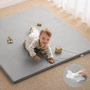 Blissful Diary Vegan Leather Baby Play Mat, 47x47 Thicken Foam Cushioned & Waterproof Playpen Mat for Infants and Toddlers, Stylish and Just Wipe-Clean Playmat for Baby Play on Floor, Light Gray by TinyTreasures Baby Boutique
