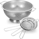 Norme 4 Quart Stainless Steel Silver Colander and 3 Pcs Silver Fine Mesh Strainer, Stainless Steel Pasta Rice Food Metal Strainer with Handles, Easy Clean and Dishwasher Safe by CozyNest Decor