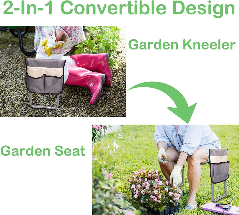 2-in-1 Garden Kneeler Stool Gardening Bench for Kneeling or Sitting with 2 Tool Bag Pouch, Green