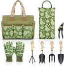 Colwelt Garden Tools Set, 8 Piece, Heavy Duty Gardening Tools with Wooden Handle, Including Garden Tote, Kneeling Pad, Gloves, Pruner, Trowel, Tulip Trowel, Cultivator - Gardening Gifts for Women Men by GreenHaven Gardens