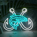 LISIGNVE Crossed Fish Hooks Neon Sign Fishing Led Neon Light for Wall Decor Fish On Light up Sign for Fishing Gear Store Yacht Gift for Father Boy(16.5 * 12.6 In) by CozyNest Decor