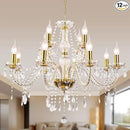 Modern Elegant 12 Lights K9 Crystal Glass Chandelier Golden Pendant Ceiling Lighting European Style for Dining Living Room Bedroom Transparent,12 E12 Bulbs Required by CozyNest Decor