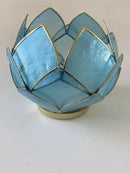 Blooming Lotus Capiz Shell Tealight Candle Holder, Handcrafted Decorative Tea Light Candleholder with Translucent Flower Petals for Ambient Illumination and Natural Elegance, Aquamarine by CozyNest Decor