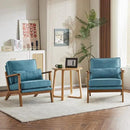 Karl home Accent Chair Wide Armrest Mid-Century Lounge Chair Linen Fabric Armchair with Lumbar Pillow & Solid Wood Frame for Living Room, Bedroom, Balcony, Cyan-Blue by CozyNest Decor