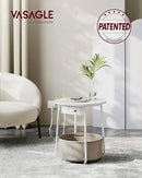 VASAGLE Side Table with Charging Station, Round End Table with Fabric Basket, Nightstand with Power Outlets, USB Ports, for Living Room, Bedroom, Modern, Matte White and Camel Brown ULET228W01 by CozyNest Decor